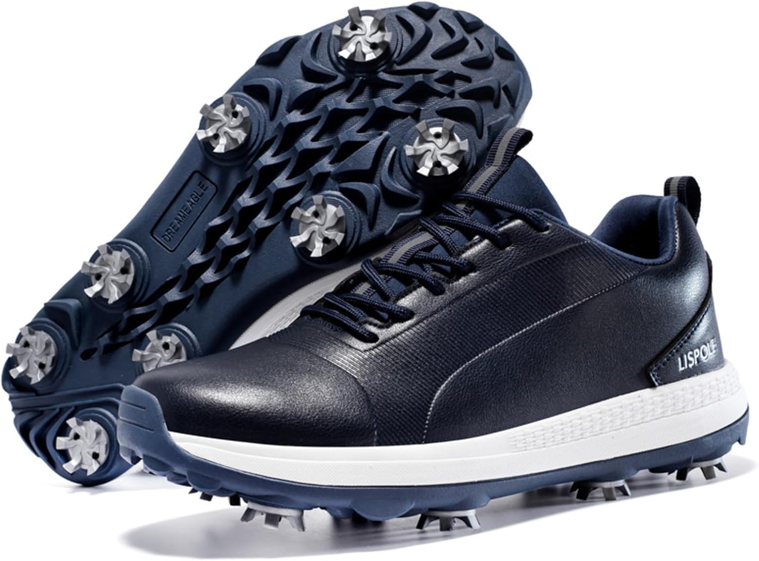 

Мужские гольф обувь с шипами, нескользящие, для занятий гольфом на открытом воздухе, классические кроссовки для гольфа Qz-Itry, темно-синий