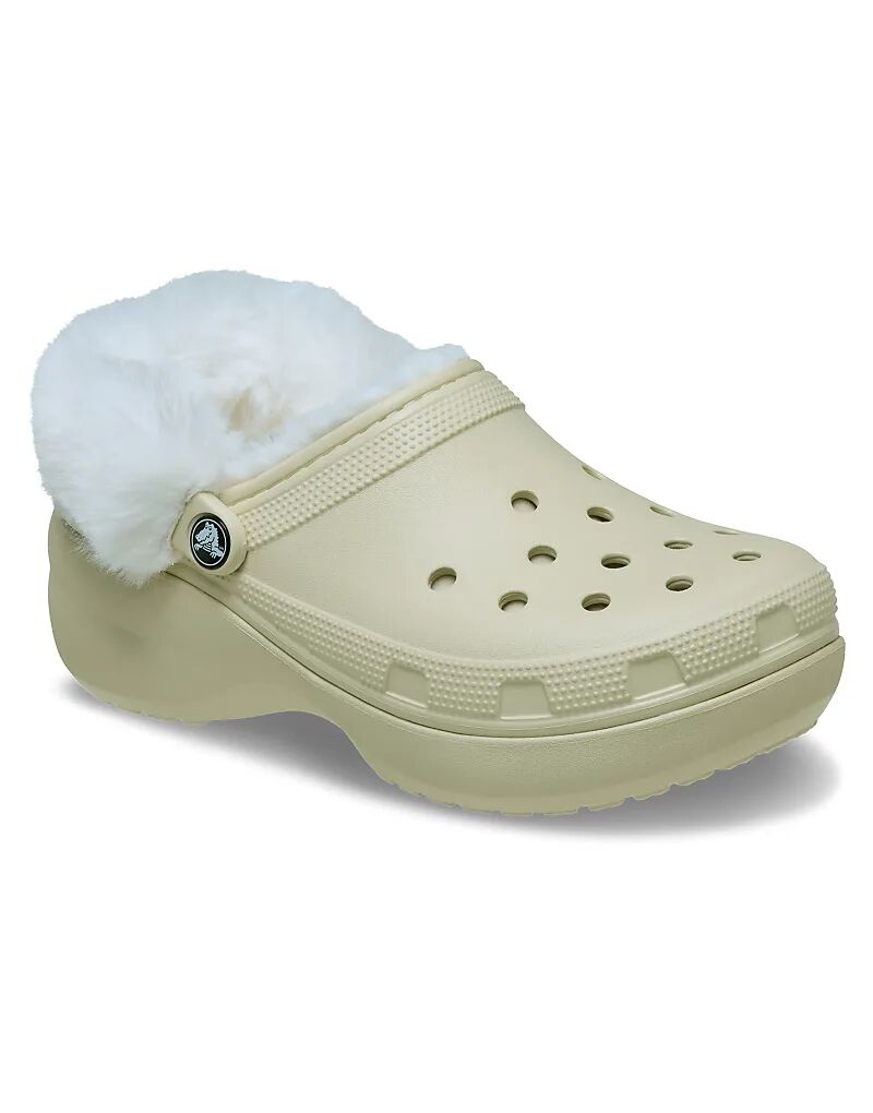 Классические сабо Crocs на платформе с флисовой подкладкой, на кости — фото 4