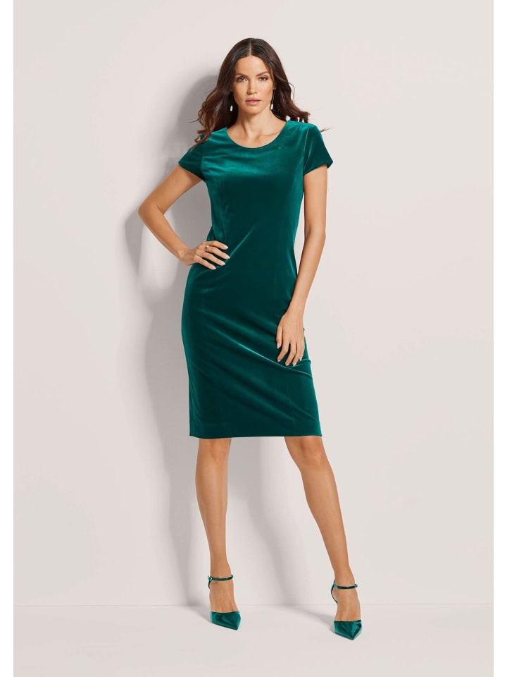 

MADELEINE Бархатное миди-платье с короткими рукавами темно-зеленого цвета
