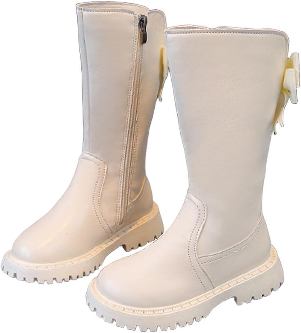 

Детские сапоги средней длины до икры с водонепроницаемой боковой молнией и бантом, боевые сапоги, зимняя мода, из искусственной кожи PU, с нескользящей подошвой, для детей 2-11 лет Generic, White