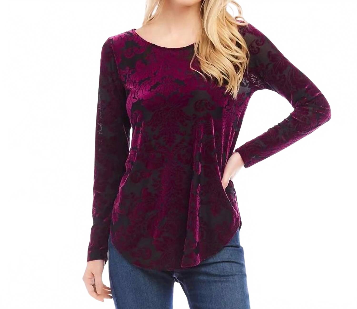 

Винный топ с эффектом выгоревшего бархата Shirttail Karen Kane, Wine