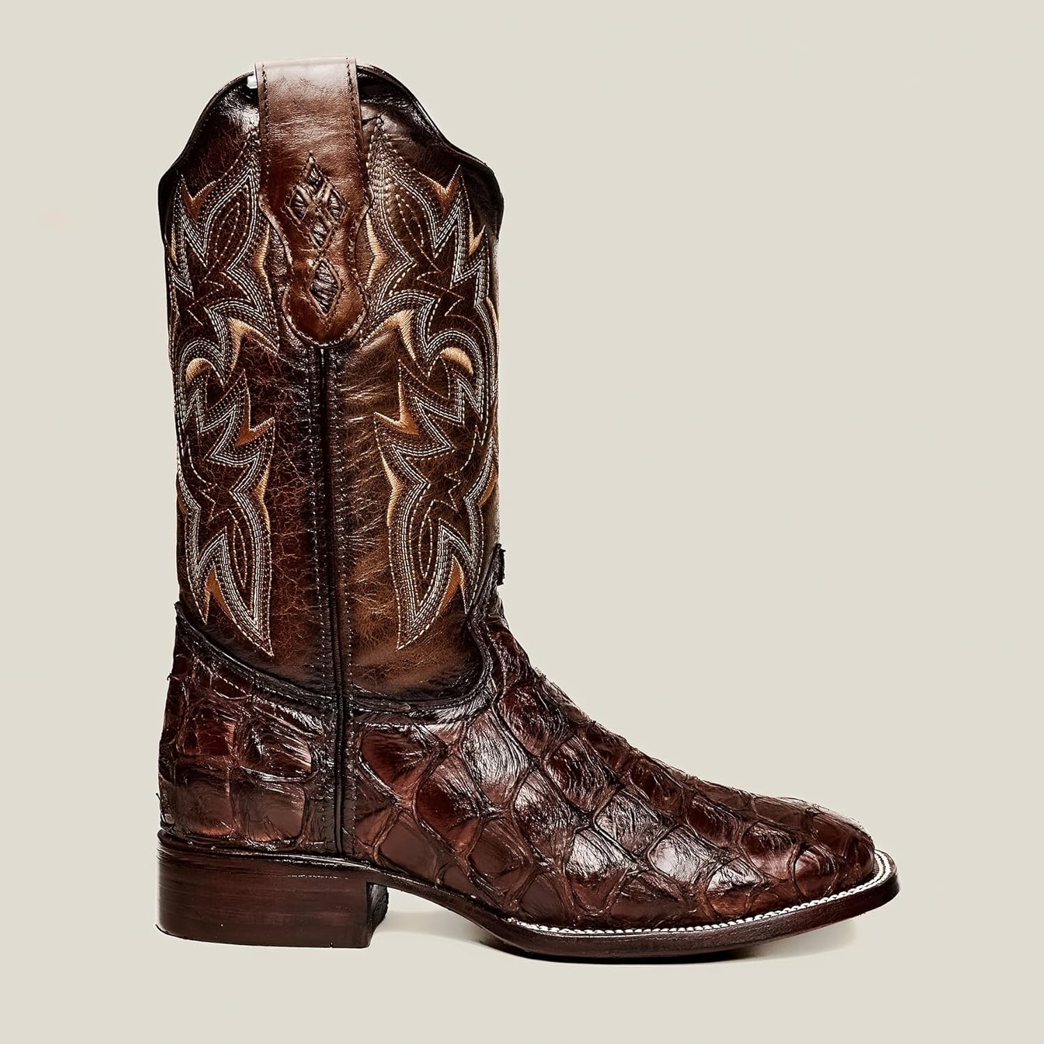 Мужские ботинки Rodeo Cartie из натуральной экзотической кожи рыбы Пираруку, квадратный носок - шоколадно-коричневые Generic — фото 3