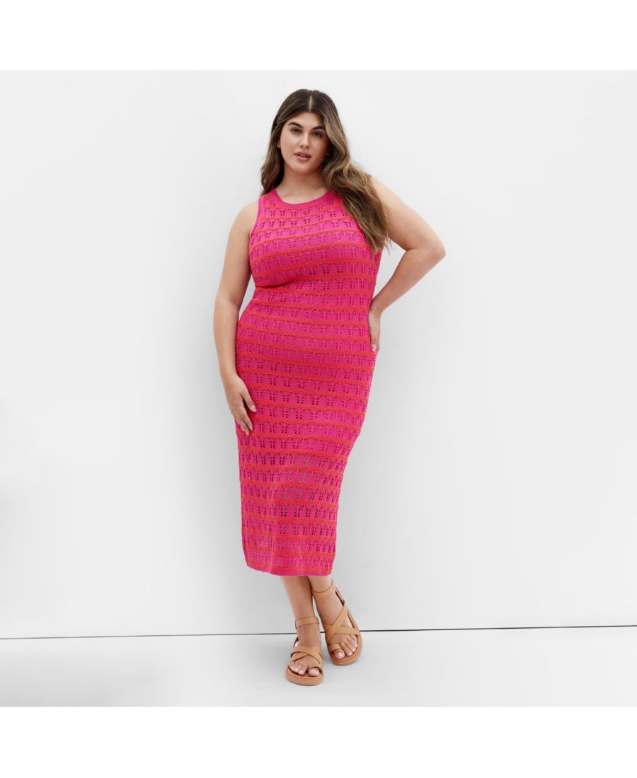 

Платье в полоску, связанное крючком, больших размеров CITY CHIC, Pink stripe