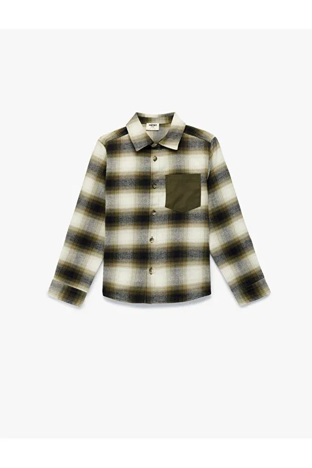 Детская рубашка для мальчиков с длинным рукавом Koton, Khaki Plaid — фото 2