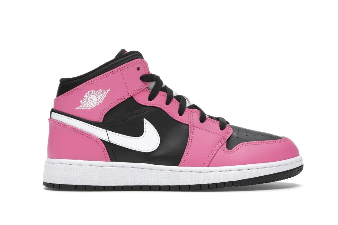 Детские кроссовки с кожаным верхом Jordan 1 Mid Jordan, Black/White-Pinksicle