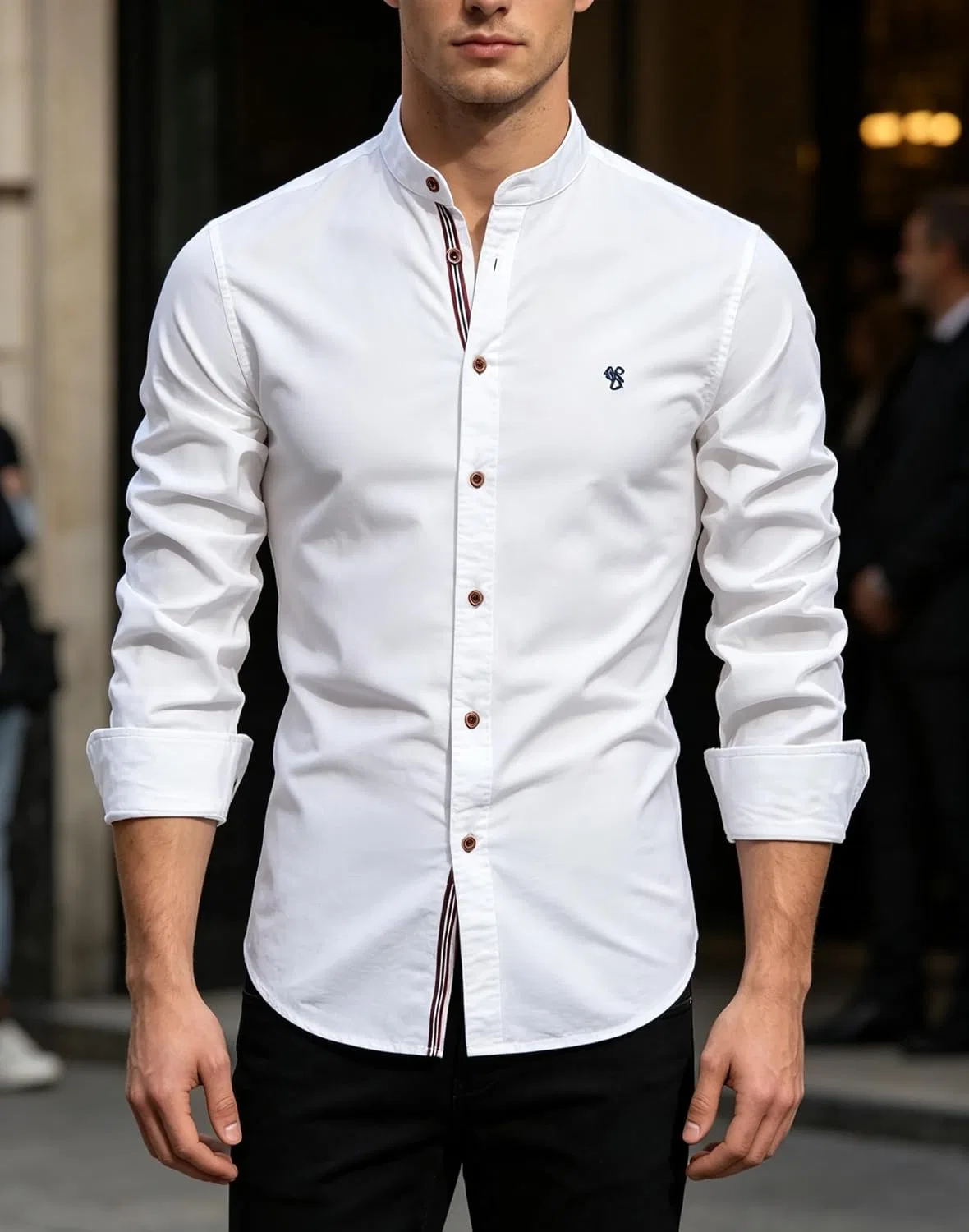 Мужская рубашка с длинным рукавом Mandarin Collar, белый — фото 2