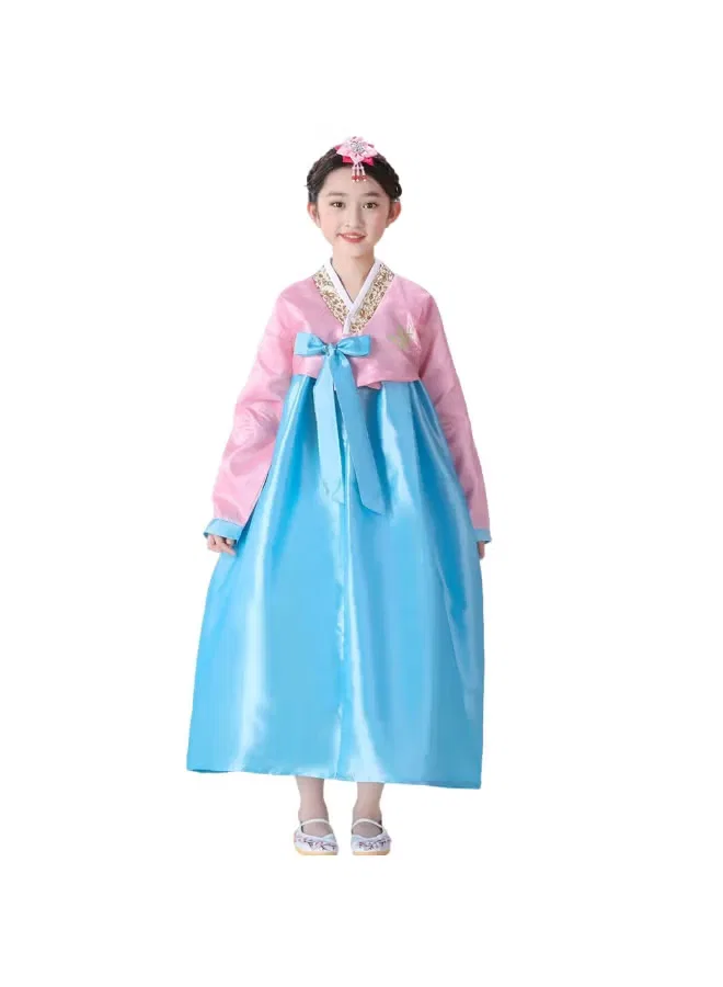 Костюм ханбок с шелковой юбкой комплект Korean Hanbok Al Aoyama, розовый с синим