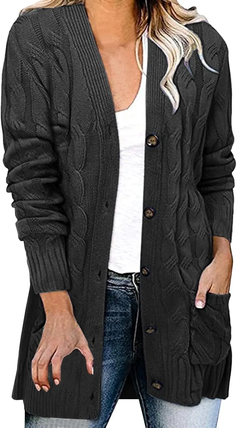 Женский кардиган на пуговицах с косами, модель Open Front Cardigan, тёмно-серый