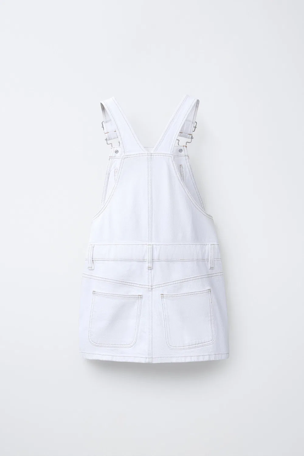 Джинсовое платье-сарафан с контрастной строчкой ZARA, White — фото 2