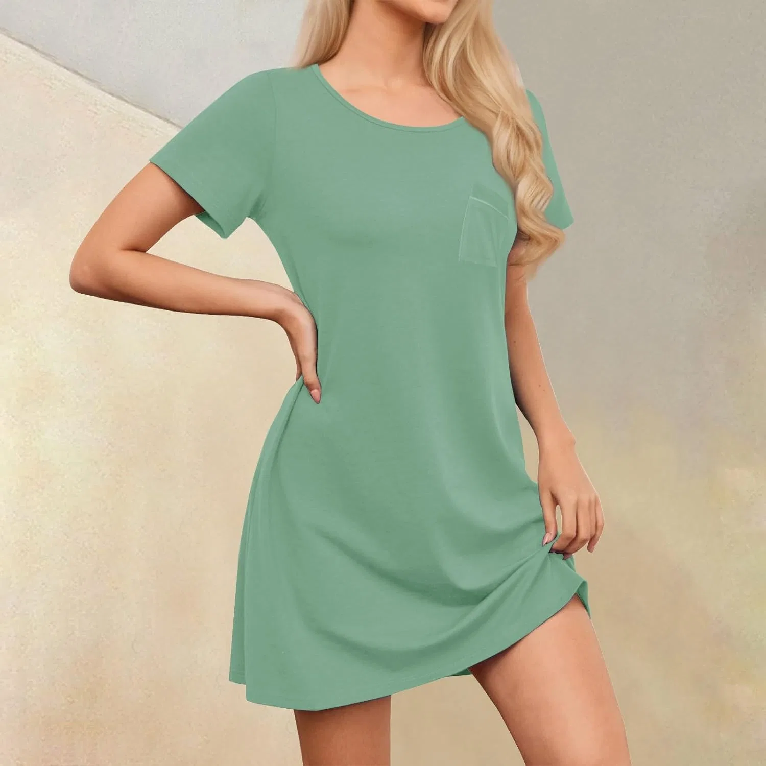 Женское мини-платье с коротким рукавом и карманами, Mint Green — фото 3