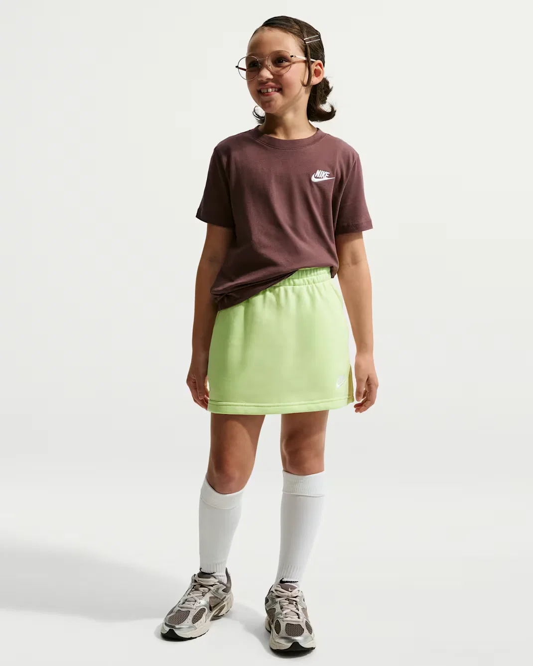 Детская юбка из французской махровой ткани для девочек (подростков) Nike Sportswear Club, Light Liquid Lime/Light Liquid Lime/White