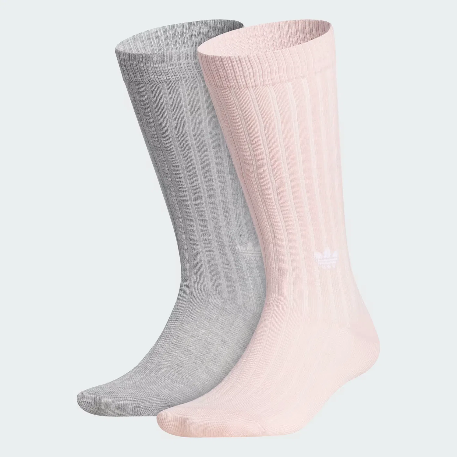 Носки до колена сверхлегкие, набор из 2 пар, trefoil, Adidas Originals, серый меланж/белый/розовая волна