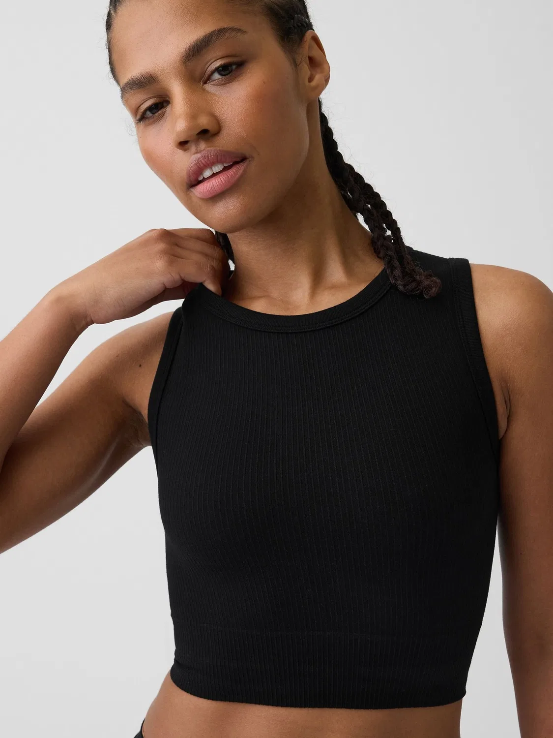 Топ-майка с ребристой вязкой Gap Black Seamless Rib Crop Tank Vest, черный