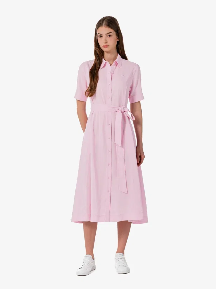 Платье-рубашка льняное LACOSTE Pink — фото 4