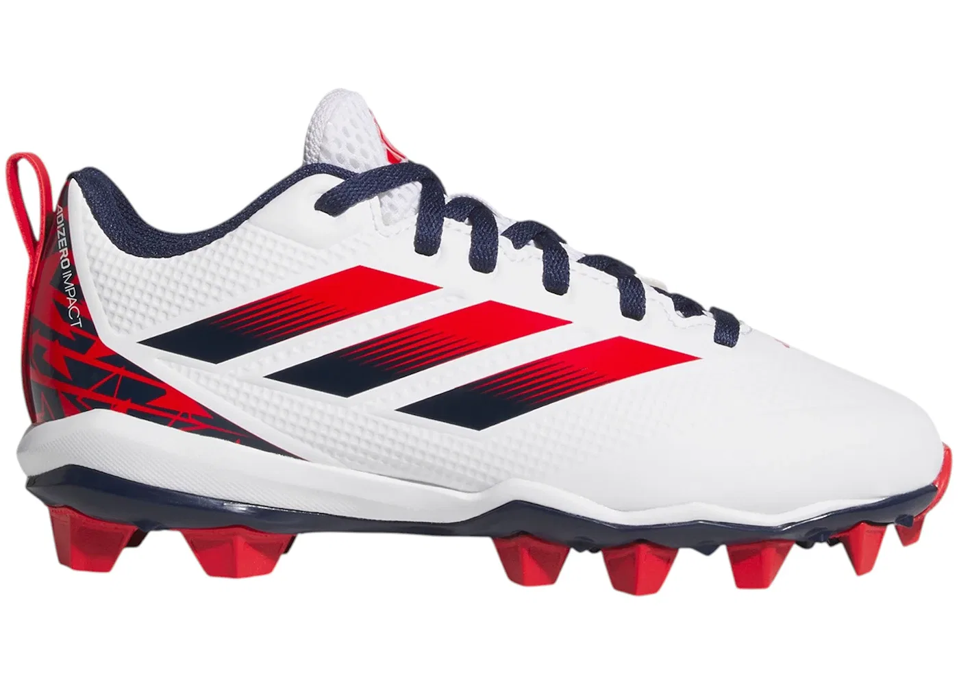 Детские бутсы для девочек с длинным шипом Adidas Adizero Impact Molded Rubber 2.0, Cloud White/Team Navy Blue 2/Team Collegiate Red