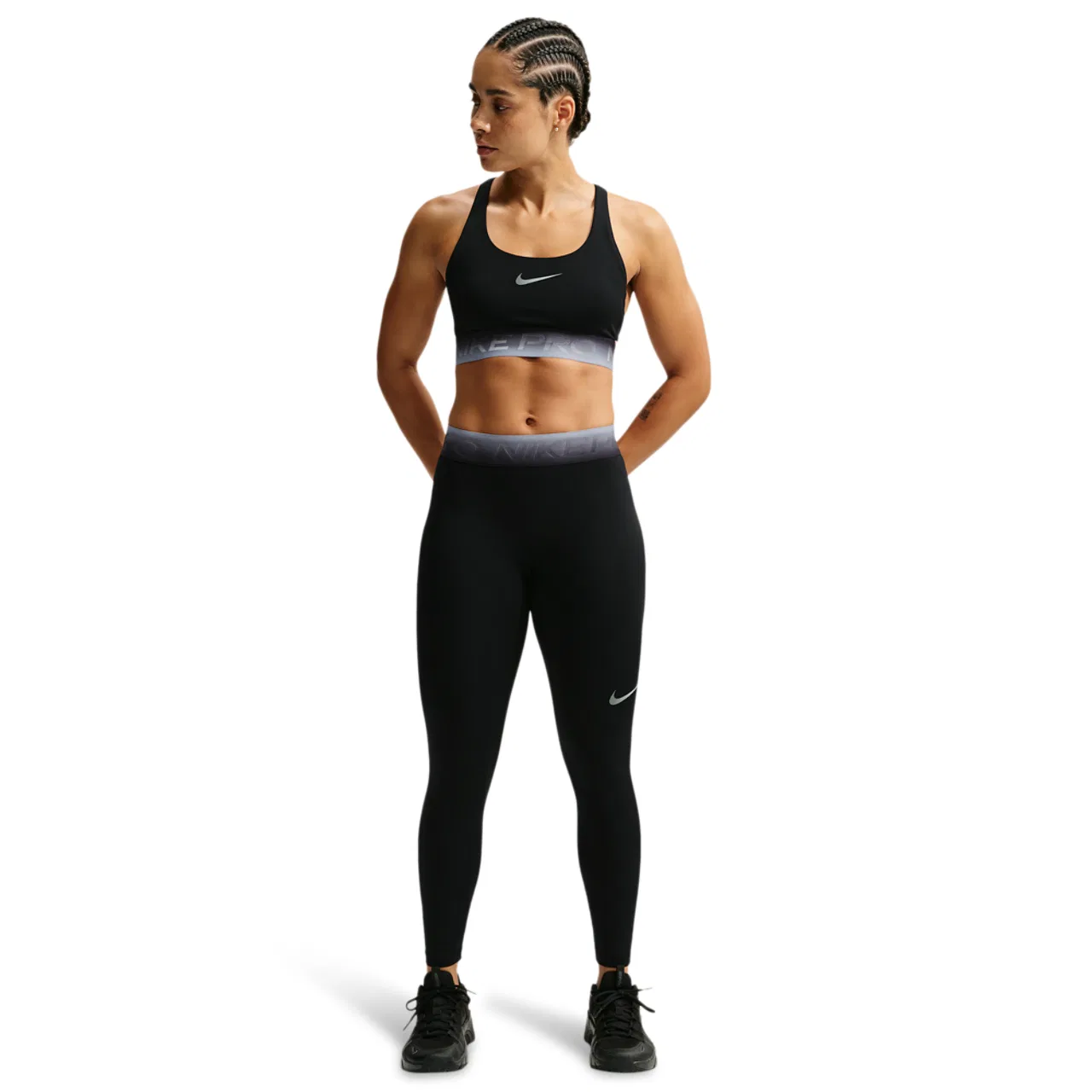 Женские леггинсы Nike Pro Dri-FIT с завышенной талией, 7/8, Ghost/Black — фото 4