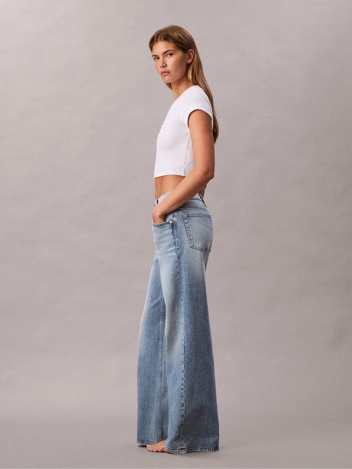 Джинсы с монограммой, заниженная талия, свободный крой Calvin Klein, синий — фото 2