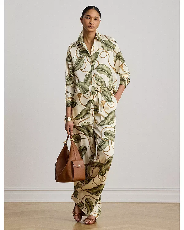 Женские широкие брюки с принтом Rope Print Twill Wide Leg Pant Ralph Lauren, White Multi — фото 2