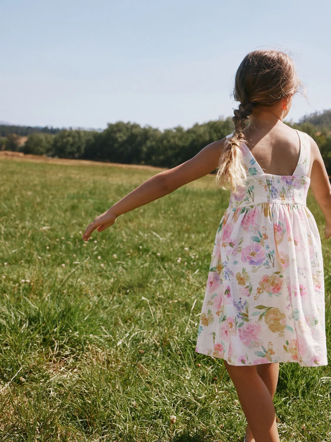 Платье летнее с цветочным принтом, White Floral Linen Summer Dress Next, белый цветочный — фото 3