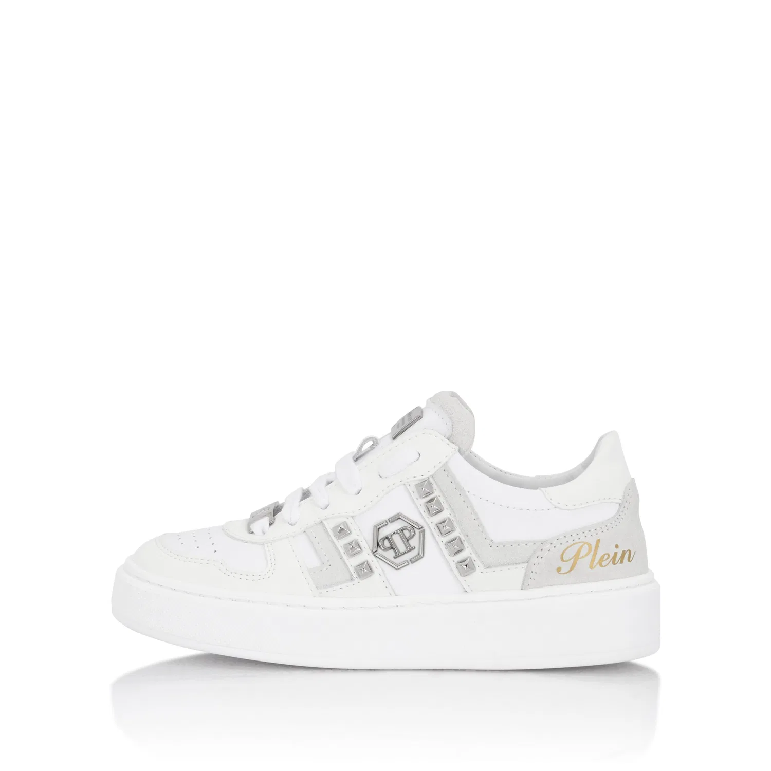 Детские кроссовки с заклепками Philipp Plein, White — фото 4