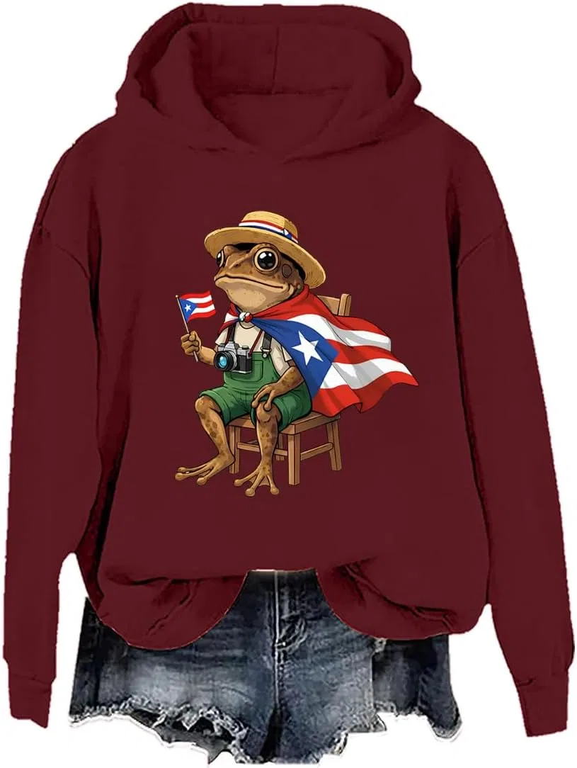 Женское худи с принтом Coqui Frog Puerto Rico, винный