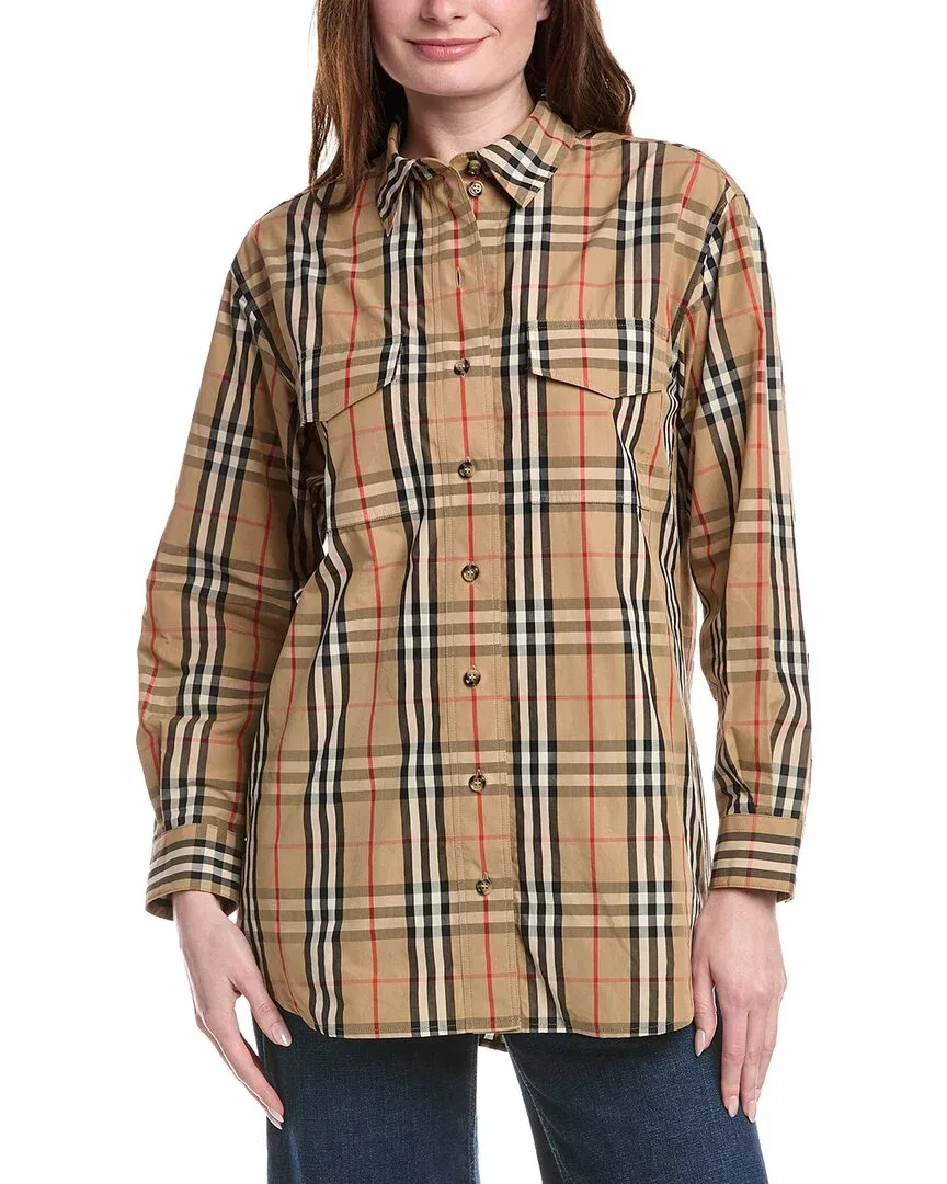Женская рубашка на пуговицах с двумя нагрудными карманами Burberry, бежевый