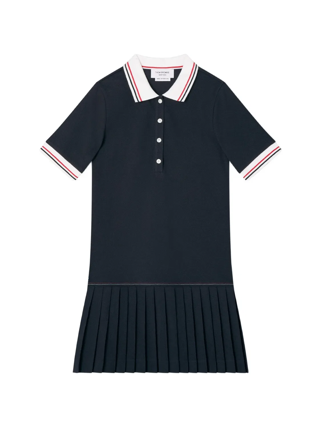 Плиссированное платье из ткани пике Thom Browne Kids, синий