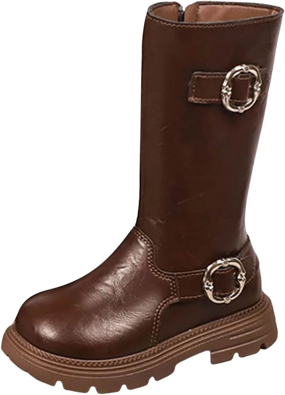 Детские ботинки для девочек с молнией и пряжками, модель Retro Biker Riding Boots, Brown