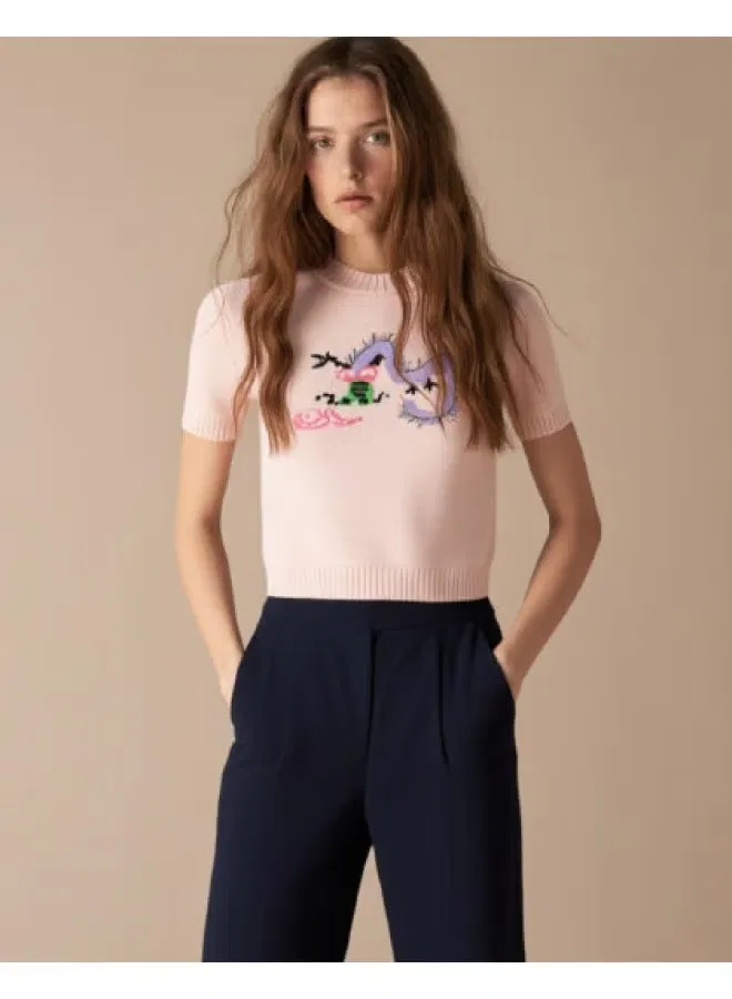 Топ трикотажный с принтом с коротким рукавом Zara, розовый