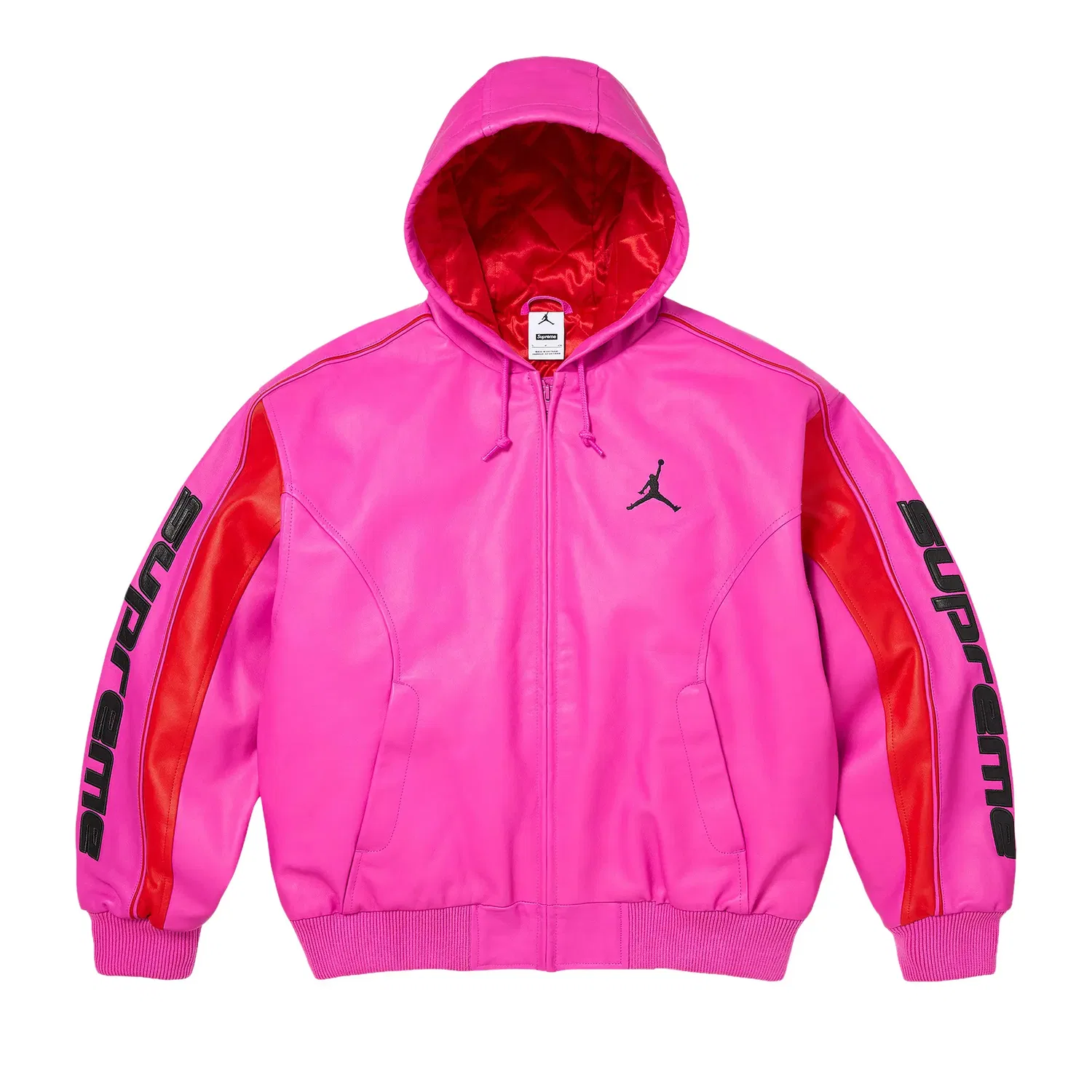 Кожаная куртка Supreme x Jordan с капюшоном, розовый