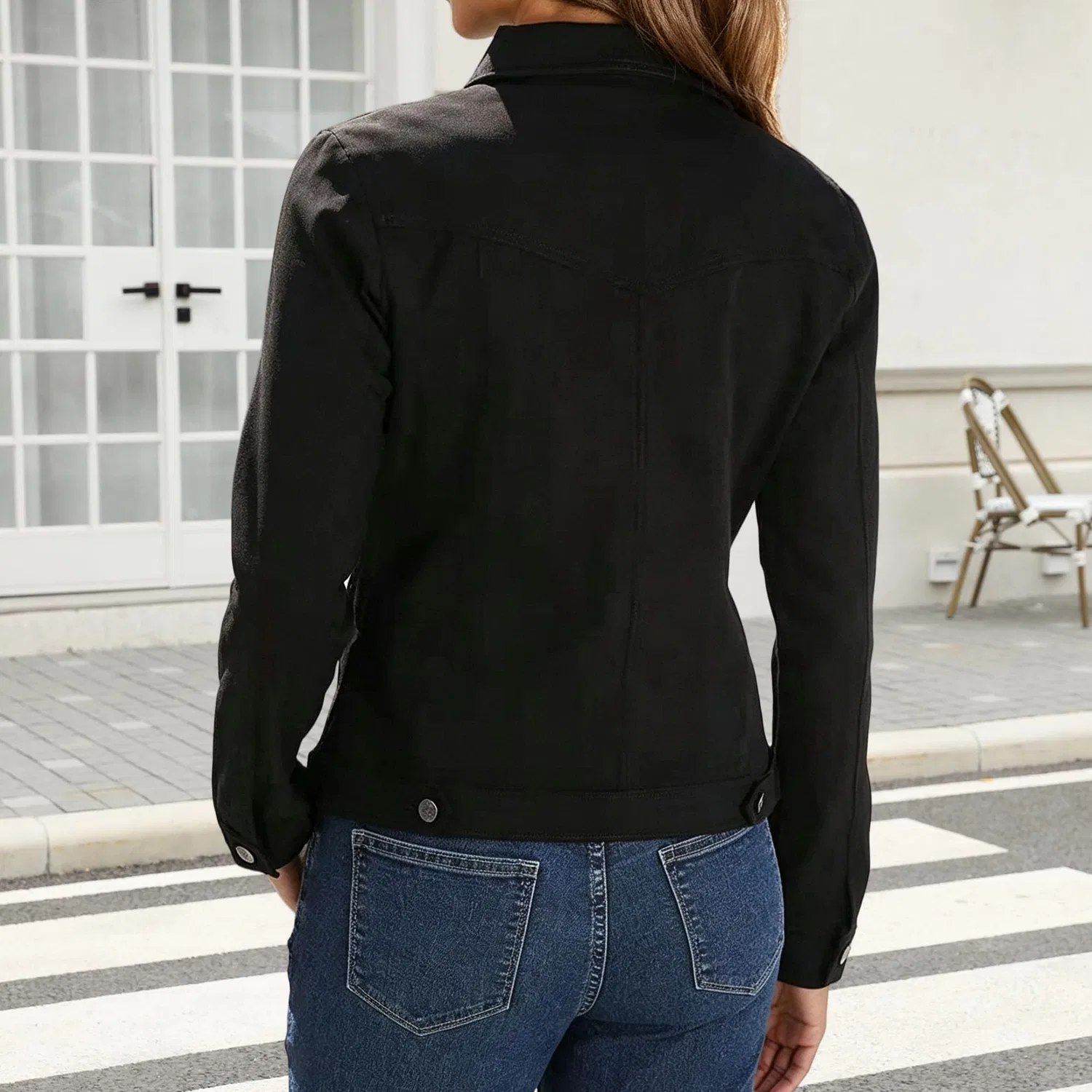Женская джинсовая куртка Slim Fit, Nero — фото 4