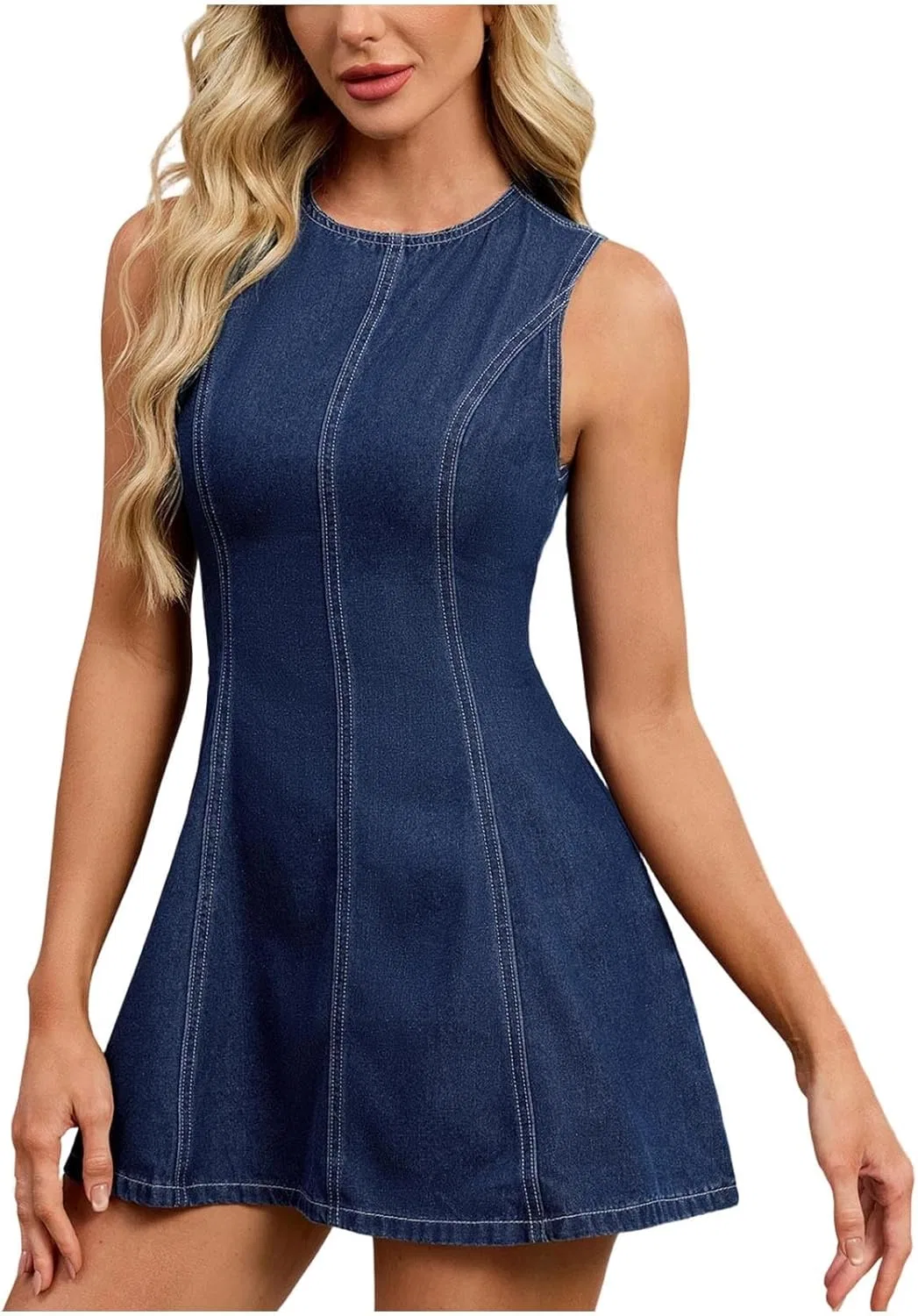 Женское джинсовое платье с завязками на талии, Dark Blue
