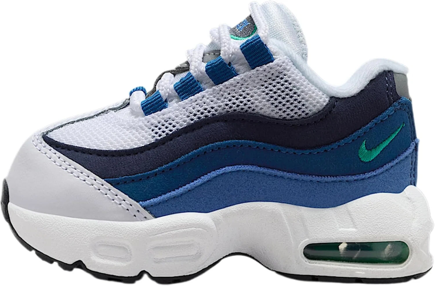 Детские кроссовки для мальчиков Nike Air Max 95 Premium, White/Lake Blue/French Blue/Emerald Green