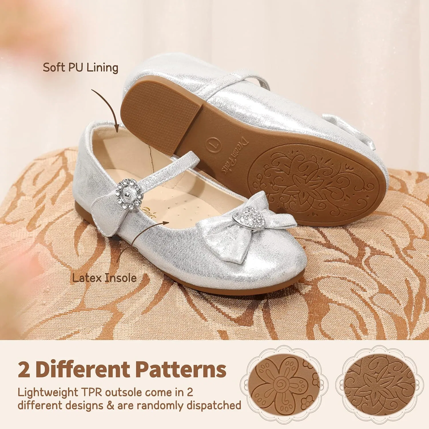 Детские балетки для девочек с бантом Mary Jane DREAM PAIRS, Silver — фото 4