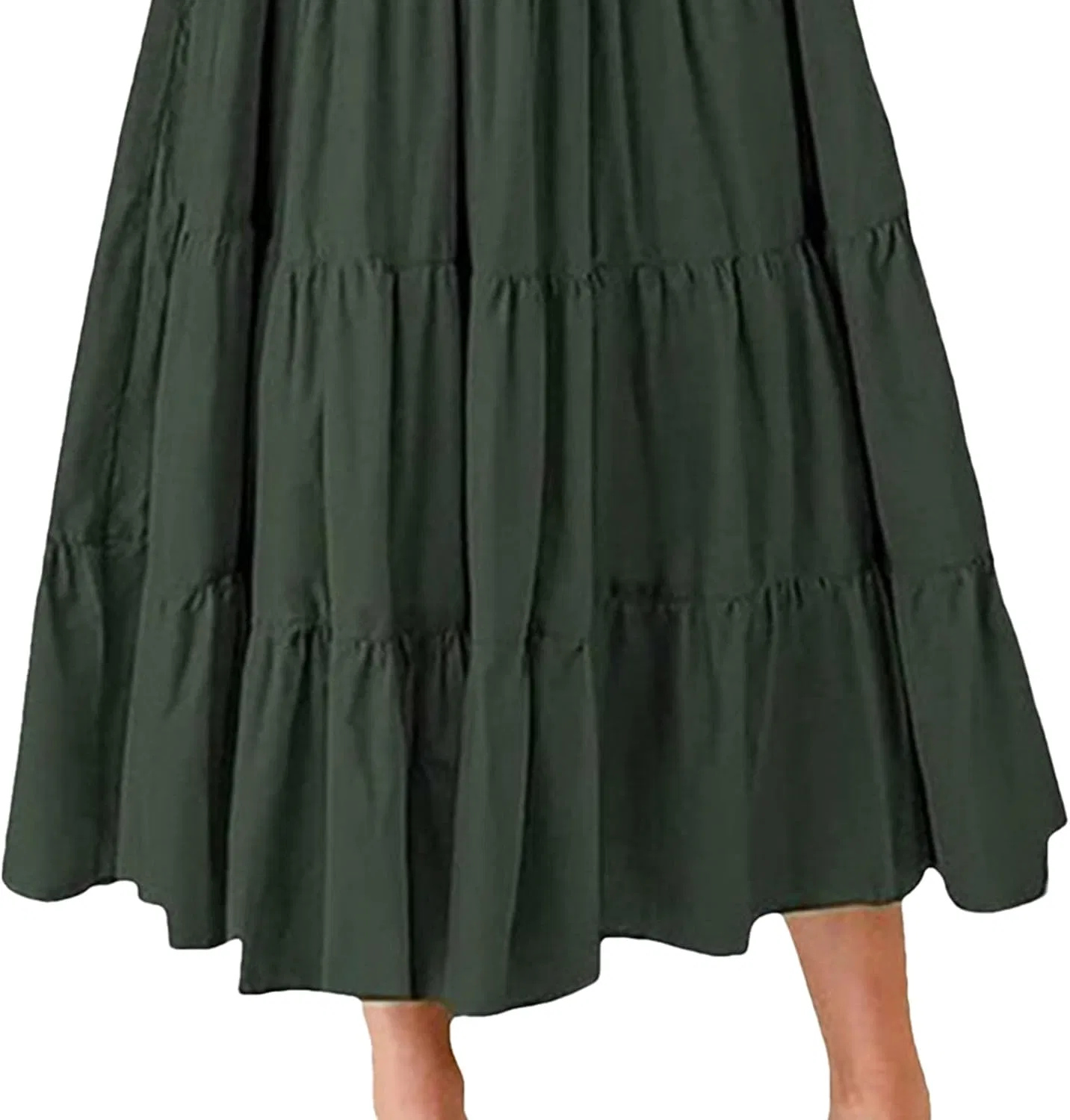Женское летнее макси-платье с пышными короткими рукавами, Army Green — фото 4