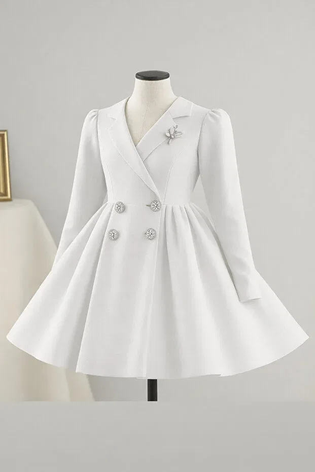 Детское платье для девочек с длинным рукавом umay model Musgem, White