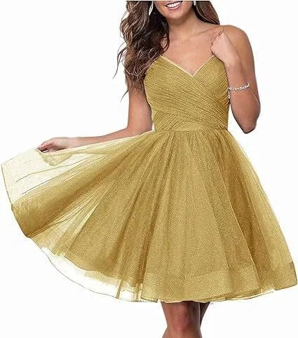 Женское короткое платье из тюля с блестками LA11, Gold