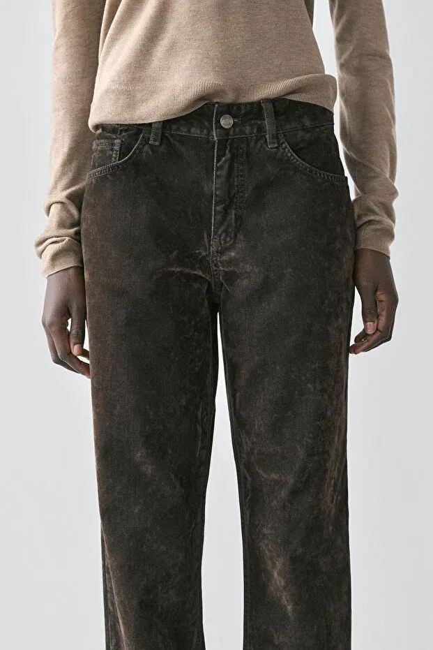 Женские джинсы прямого кроя с низкой посадкой Massimo Dutti, Khaki — фото 3