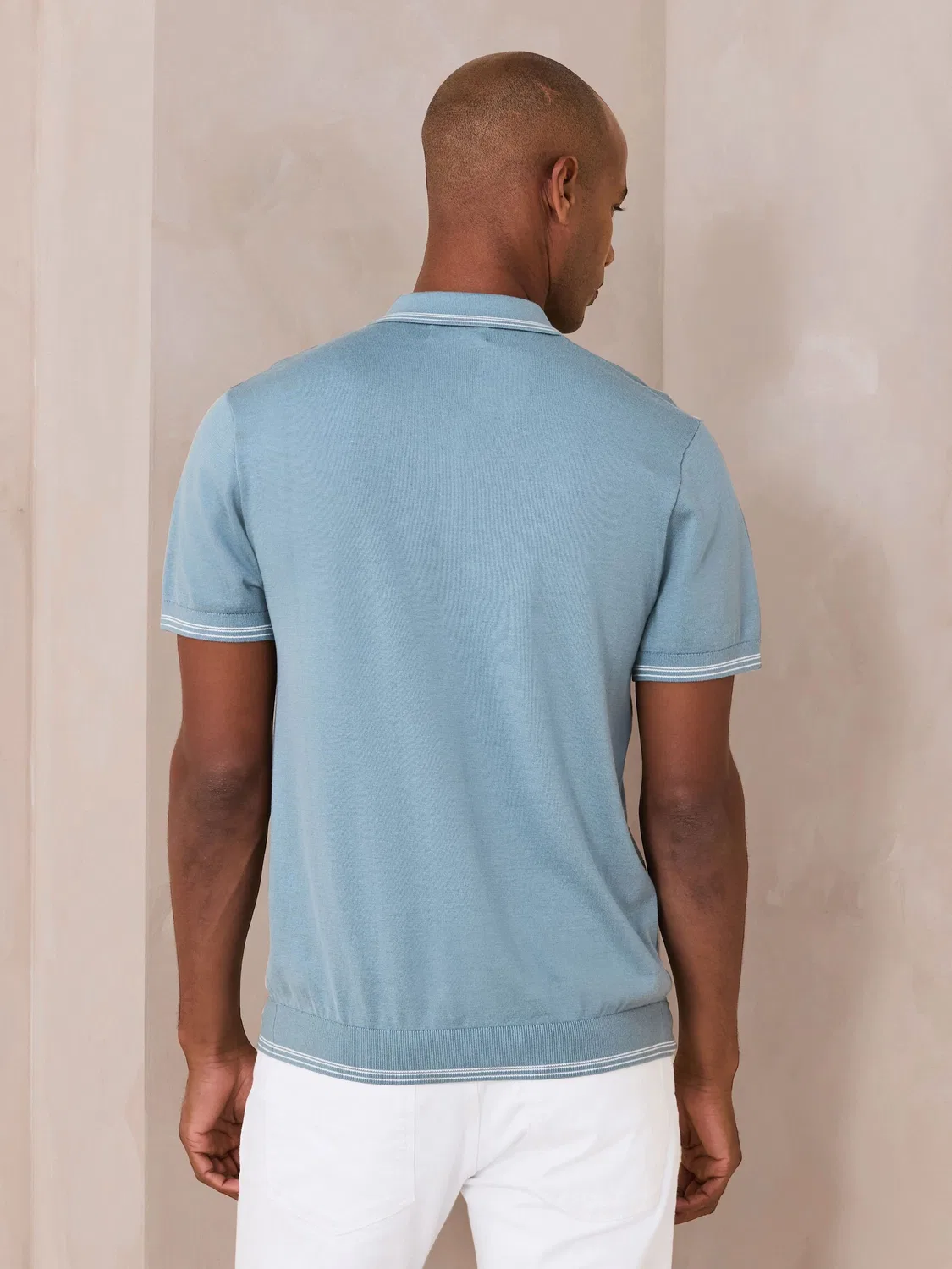 Поло Next N. Premium с четвертной молнией, Slim Fit, светло-голубое — фото 3