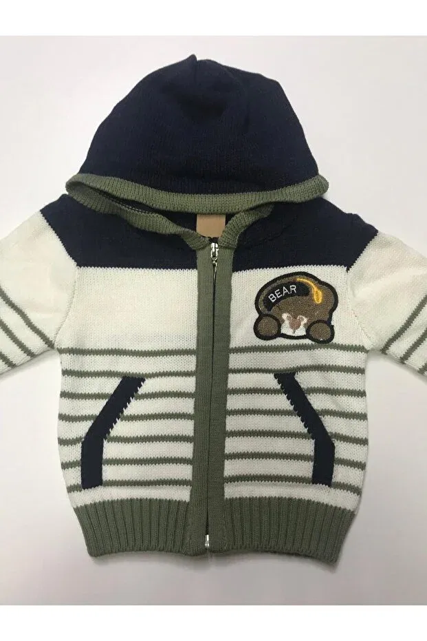 Детские свитшот-кардиган с принтом Winter Knitwear Line Baby Slon Kids Clup, Navy Blue-Ecru-Khaki — фото 2