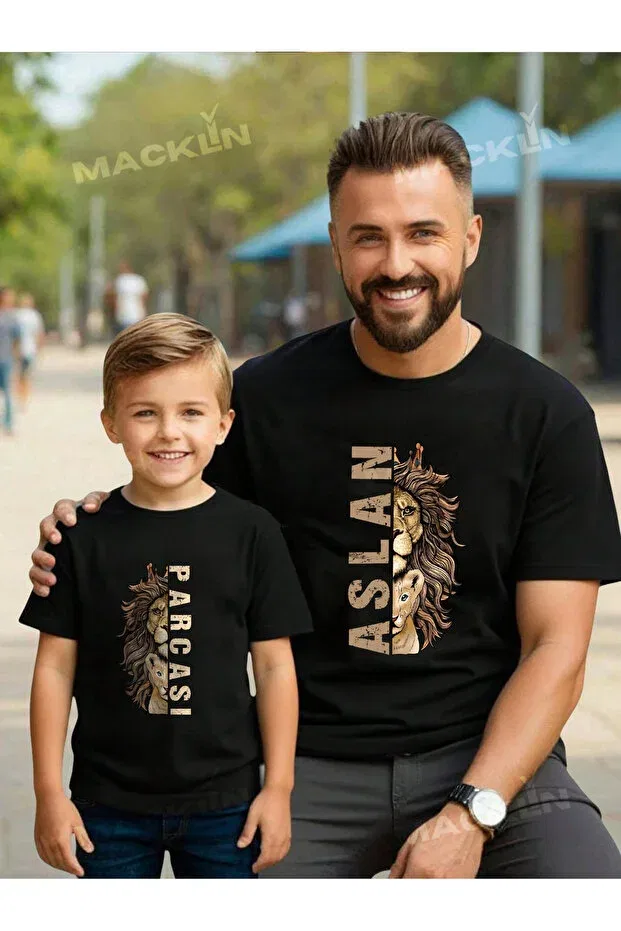 Детская футболка с принтом Lion Piece Printed Father Son T-Shirt Macklin, Black