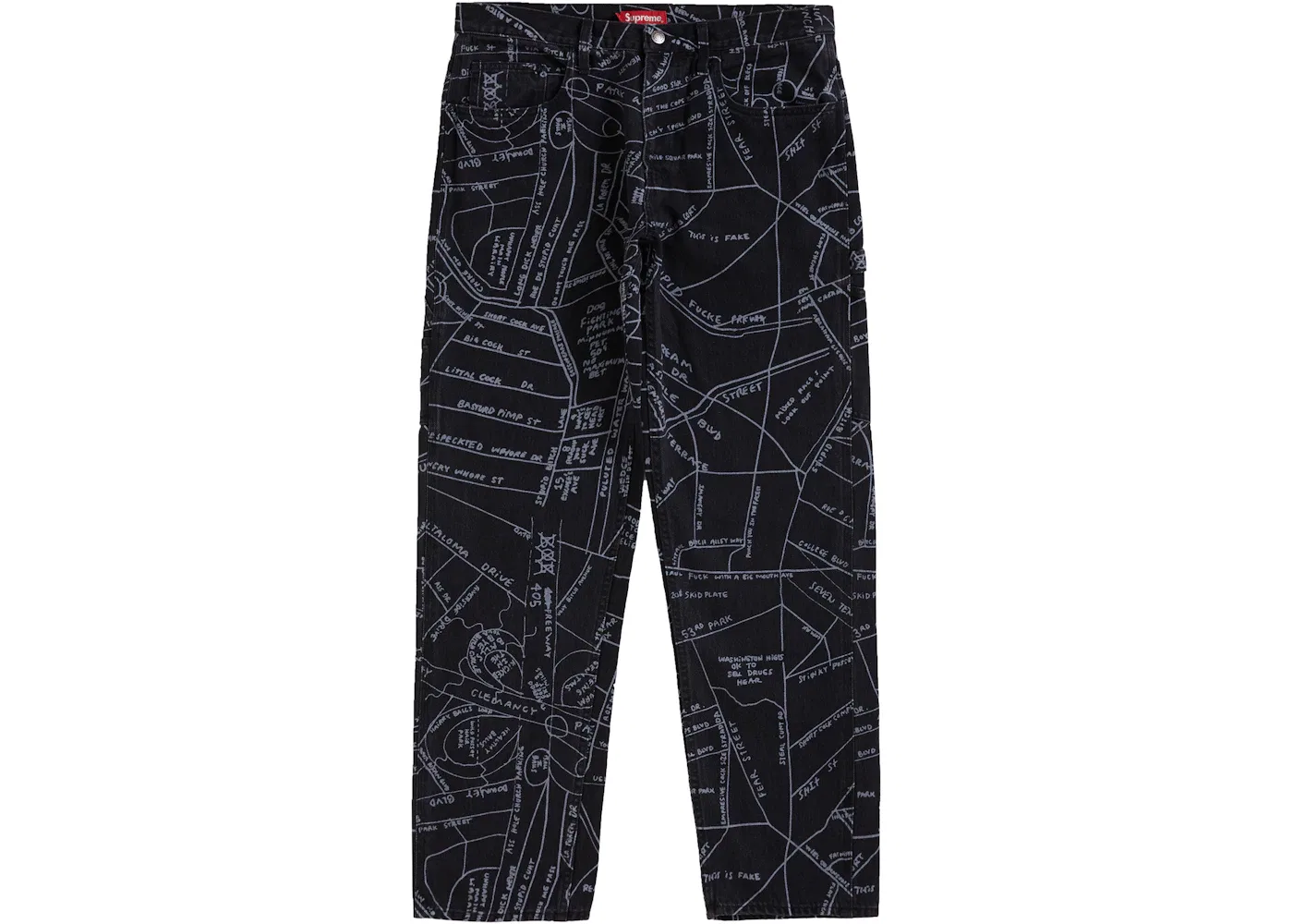 Мужские джинсовые брюки с принтом Gonz Map Supreme, Washed Black