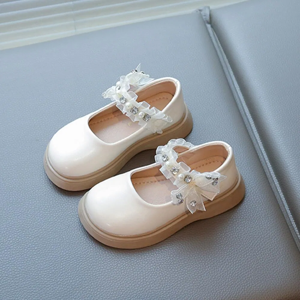 Детские туфли Мэри Джейн с жемчужным ремешком BININBOX, Beige — фото 3
