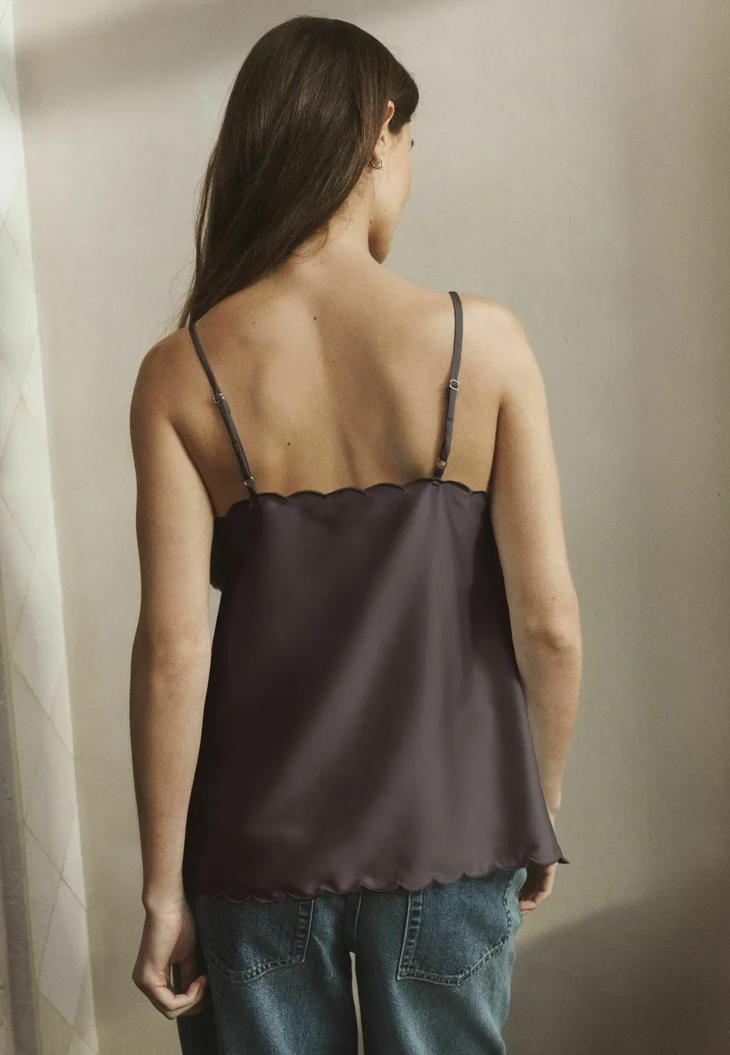 Топ-Майка с фестончатым краем и вышивкой Next, Chocolate Brown — фото 3