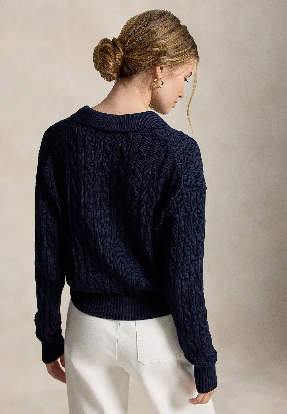 Хлопковый кардиган с воротником-поло и косами - кардиган Polo Ralph Lauren, Hunter Navy — фото 3