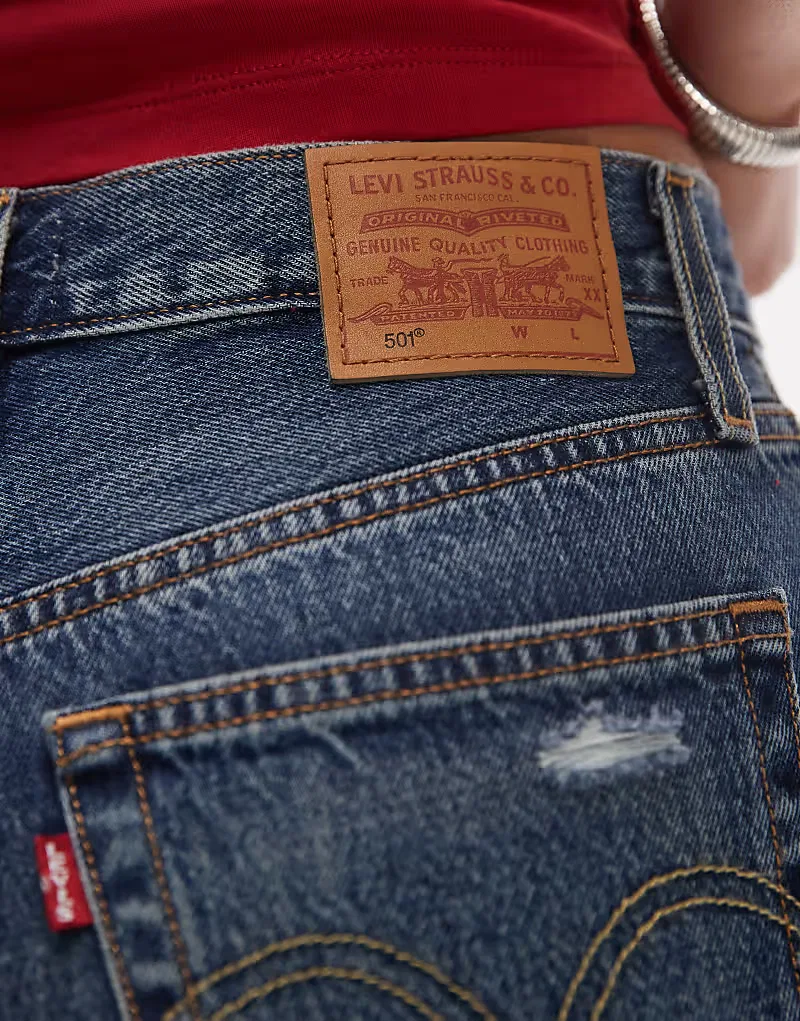 Шорты джинсовые 501 original с потертостями Levi's, темно-синий — фото 3