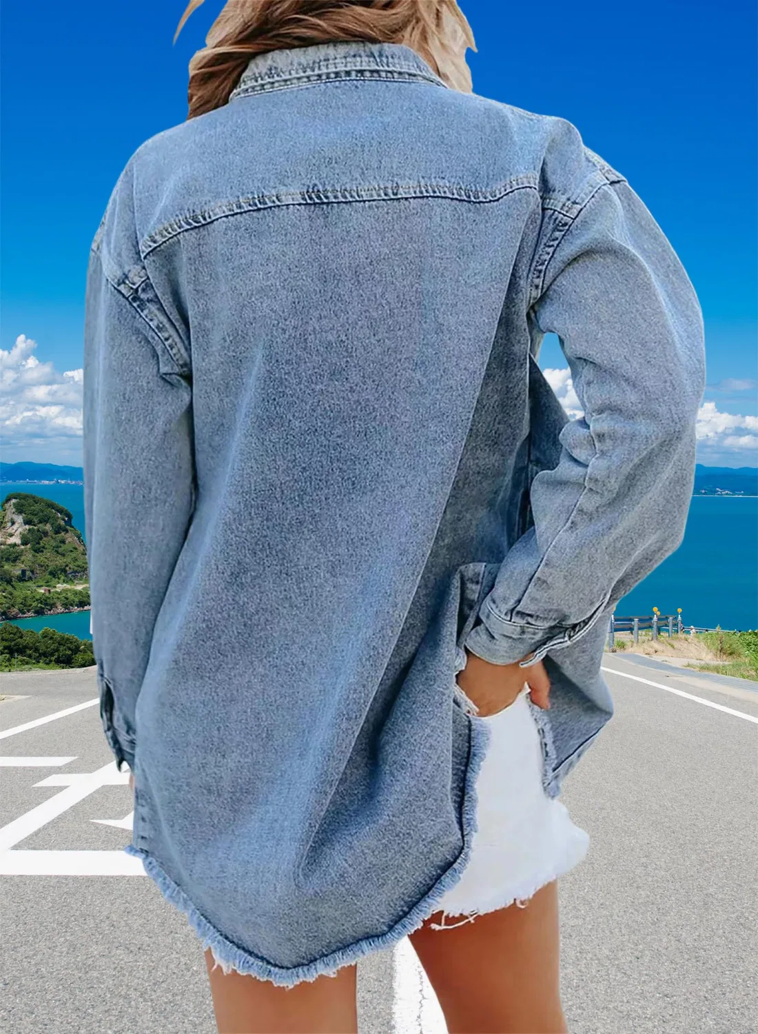 Женская джинсовая куртка oversize с длинным рукавом, Colore: arancione — фото 3