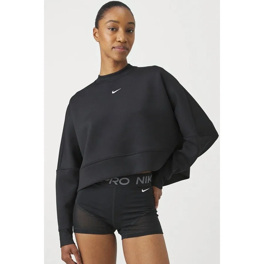Женский свитшот-кроп оверсайз с принтом Dri Fit Oversize Crew Neck Crop Sweatshirt Nike, Черный