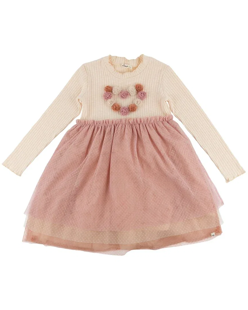 Детское платье для девочек с принтом Multi Poms Heart Rib Aria Tutu oh baby!, коричневый — фото 2