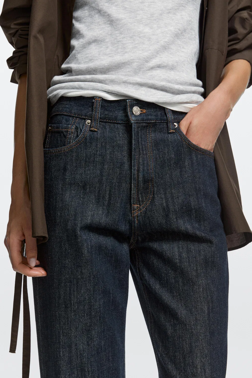 Джинсы Massimo Dutti High-Waist Straight-Leg, темно-синий — фото 3